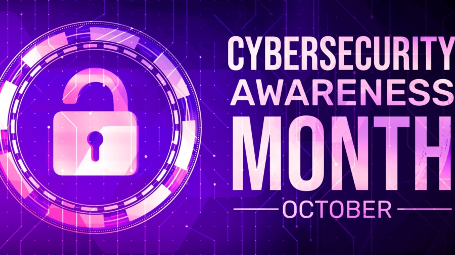 Modern Cybersecurity awareness month background with lock open and glowing lights. Cybersecurity month October wallpaper